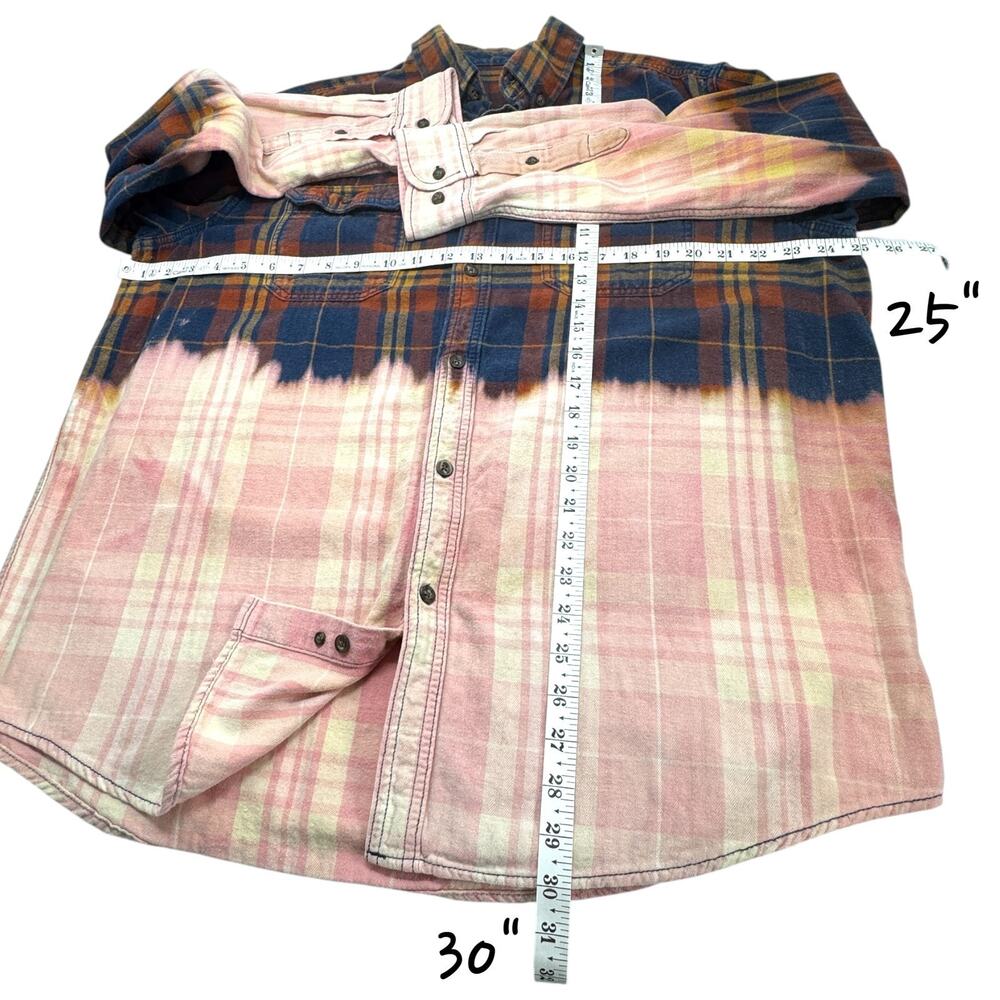 Upcycled Bleached Plaid Flannel Shirt XL Distressed Grunge Y2K Skater - Picture 5 of 8